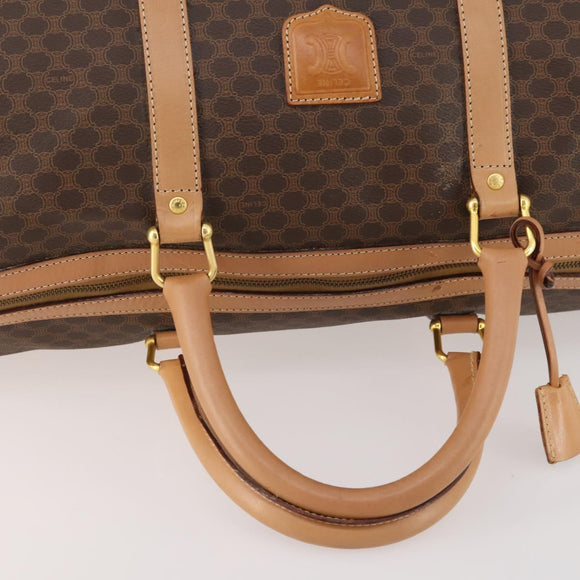 CELINE Macadam Canvas Boston Bag PVC Leather Brown Gold Auth ep13807