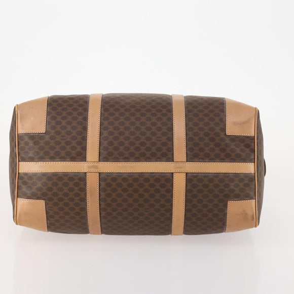 CELINE Macadam Canvas Boston Bag PVC Leather Brown Gold Auth ep13807