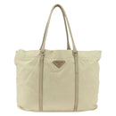 PRADA Tote Bag Nylon Ivory Silver Auth ep13808-13