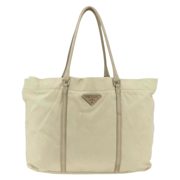 PRADA Tote Bag Nylon Ivory Silver Auth ep13808