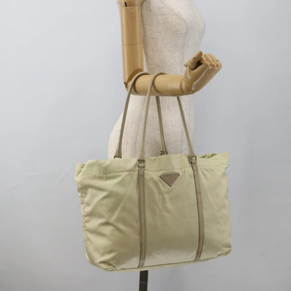 PRADA Tote Bag Nylon Ivory Silver Auth ep13808