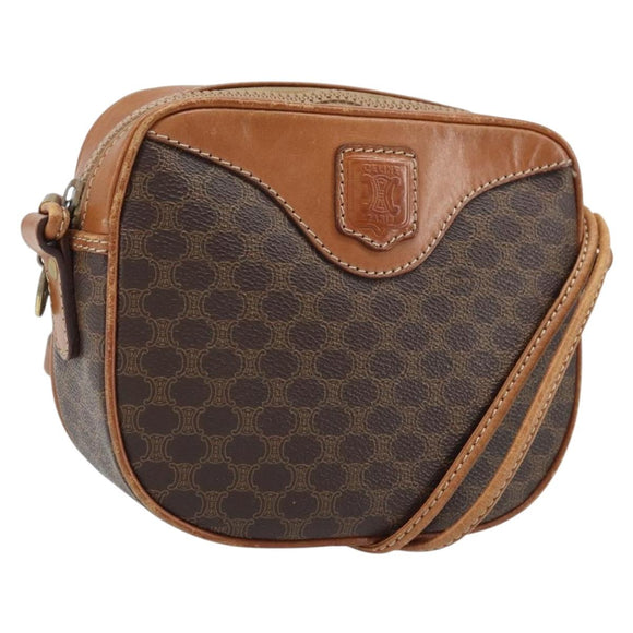 CELINE Macadam Canvas Shoulder Bag PVC Leather Brown Gold Auth ep13825A