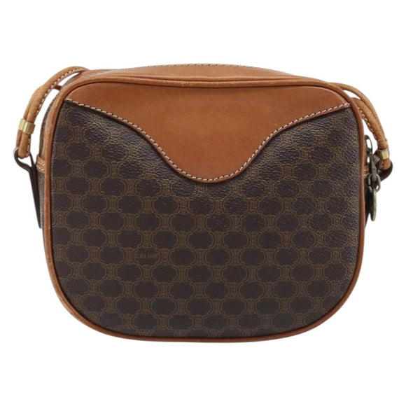 CELINE Macadam Canvas Shoulder Bag PVC Leather Brown Gold Auth ep13825A