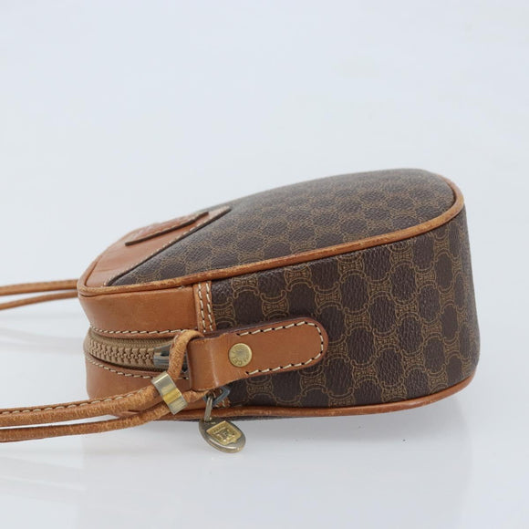 CELINE Macadam Canvas Shoulder Bag PVC Leather Brown Gold Auth ep13825A