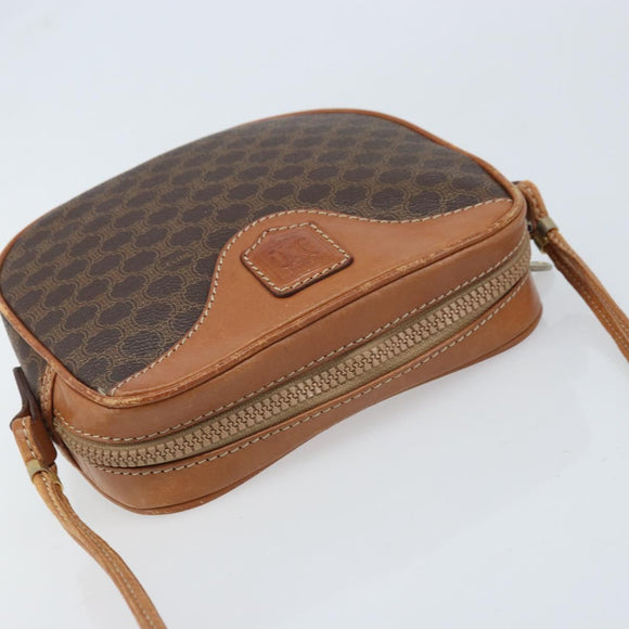 CELINE Macadam Canvas Shoulder Bag PVC Leather Brown Gold Auth ep13825A