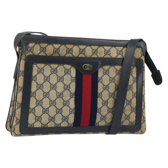 GUCCI GG Supreme Sherry Line Shoulder Bag PVC Navy Gold Auth ep13829