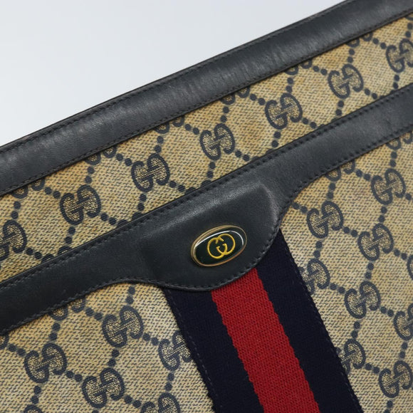 GUCCI GG Supreme Sherry Line Shoulder Bag PVC Navy Gold Auth ep13829