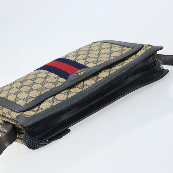 GUCCI GG Supreme Sherry Line Shoulder Bag PVC Navy Gold Auth ep13829