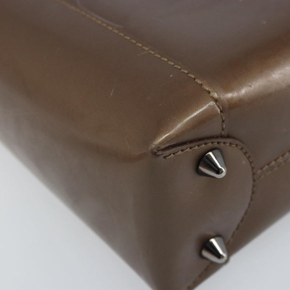 Christian Dior Maris Pearl Hand Bag Patent leather Brown Silver Auth ep13834