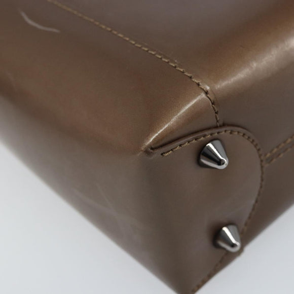 Christian Dior Maris Pearl Hand Bag Patent leather Brown Silver Auth ep13834