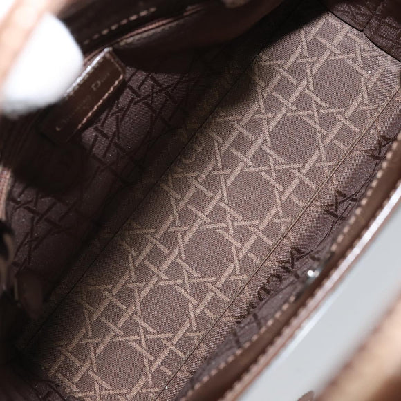 Christian Dior Maris Pearl Hand Bag Patent leather Brown Silver Auth ep13834