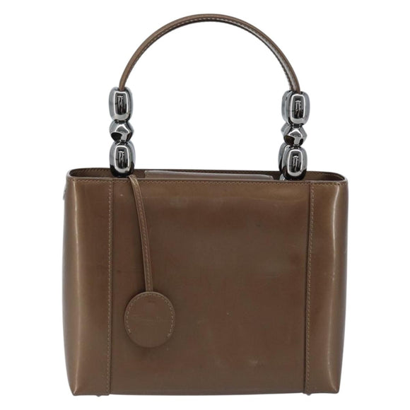Christian Dior Maris Pearl Hand Bag Patent leather Brown Silver Auth ep13834