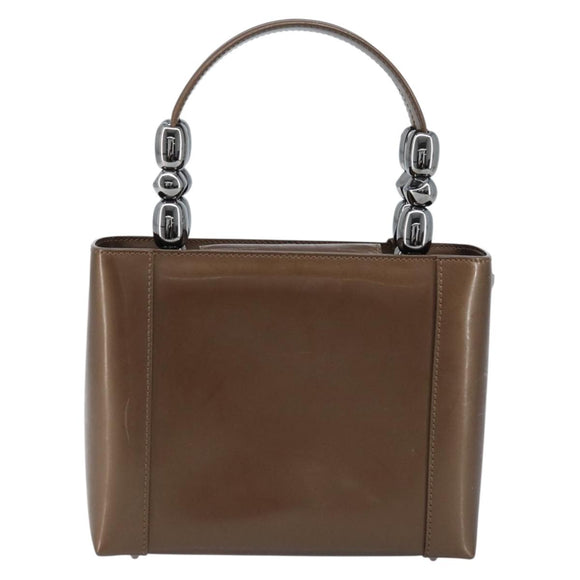 Christian Dior Maris Pearl Hand Bag Patent leather Brown Silver Auth ep13834