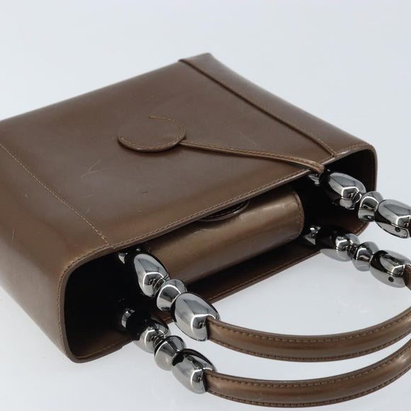 Christian Dior Maris Pearl Hand Bag Patent leather Brown Silver Auth ep13834