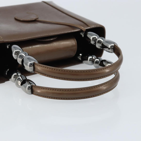 Christian Dior Maris Pearl Hand Bag Patent leather Brown Silver Auth ep13834