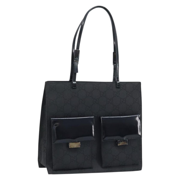 GUCCI GG Canvas Tote Bag Nylon Black Silver 002 1021 Auth ep13839
