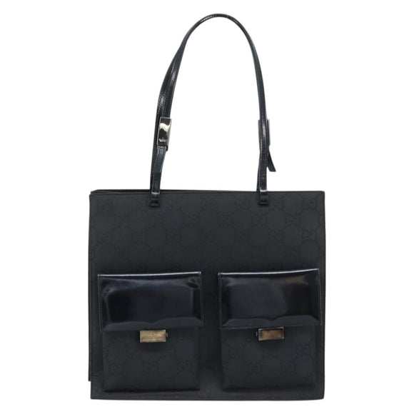 GUCCI GG Canvas Tote Bag Nylon Black Silver 002 1021 Auth ep13839