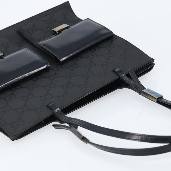 GUCCI GG Canvas Tote Bag Nylon Black Silver 002 1021 Auth ep13839
