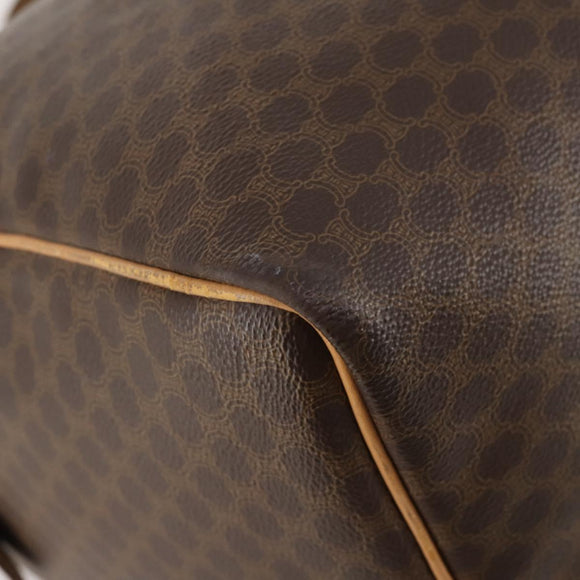 CELINE Macadam Canvas Boston Bag PVC Leather Brown Gold Auth ep13845