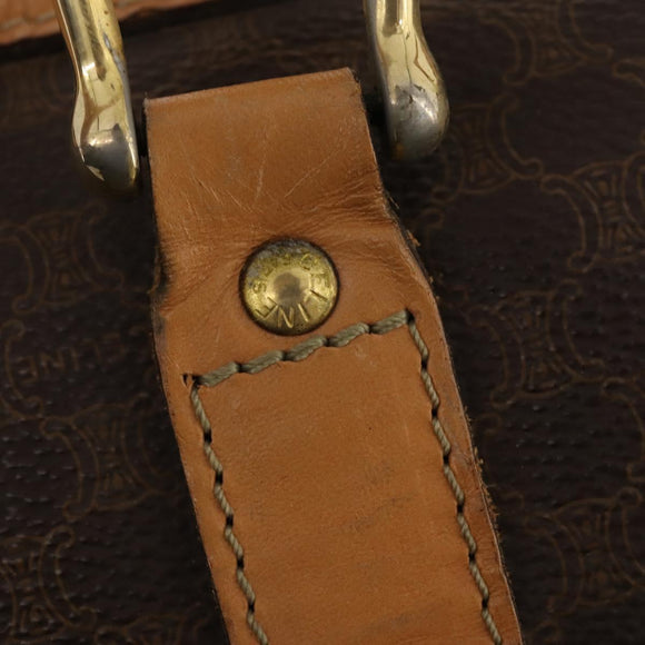 CELINE Macadam Canvas Boston Bag PVC Leather Brown Gold Auth ep13845