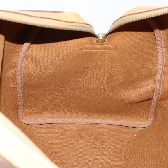 CELINE Macadam Canvas Boston Bag PVC Leather Brown Gold Auth ep13845