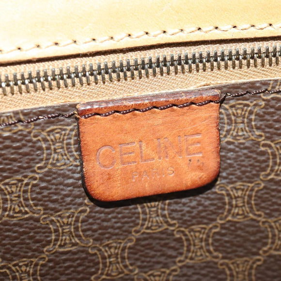 CELINE Macadam Canvas Boston Bag PVC Leather Brown Gold Auth ep13845