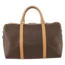 CELINE Macadam Canvas Boston Bag PVC Leather Brown Gold Auth ep13845-13