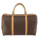 CELINE Macadam Canvas Boston Bag PVC Leather Brown Gold Auth ep13845-2