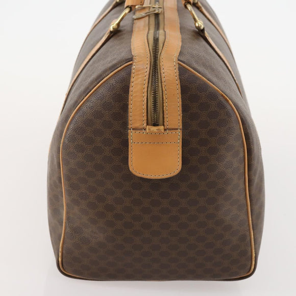 CELINE Macadam Canvas Boston Bag PVC Leather Brown Gold Auth ep13845