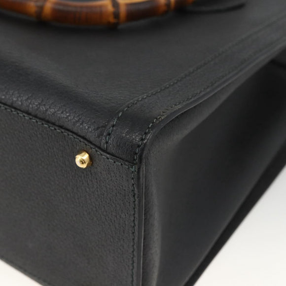GUCCI Bamboo Hand Bag Leather Black Gold 002 853 0260 Auth ep13849