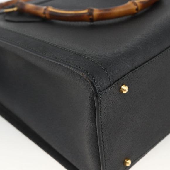 GUCCI Bamboo Hand Bag Leather Black Gold 002 853 0260 Auth ep13849