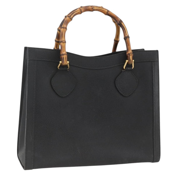 GUCCI Bamboo Hand Bag Leather Black Gold 002 853 0260 Auth ep13849