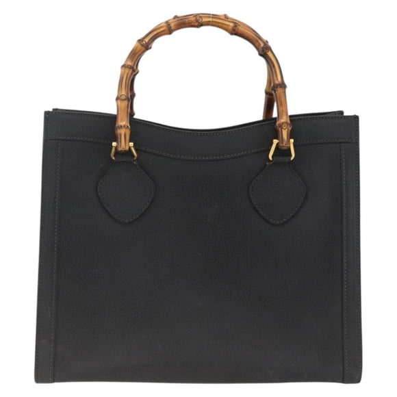 GUCCI Bamboo Hand Bag Leather Black Gold 002 853 0260 Auth ep13849