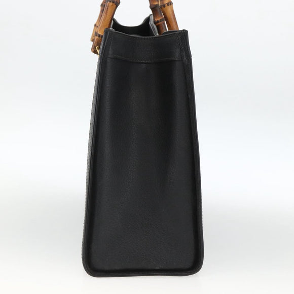 GUCCI Bamboo Hand Bag Leather Black Gold 002 853 0260 Auth ep13849