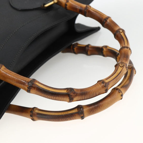 GUCCI Bamboo Hand Bag Leather Black Gold 002 853 0260 Auth ep13849