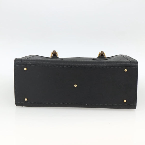 GUCCI Bamboo Hand Bag Leather Black Gold 002 853 0260 Auth ep13849