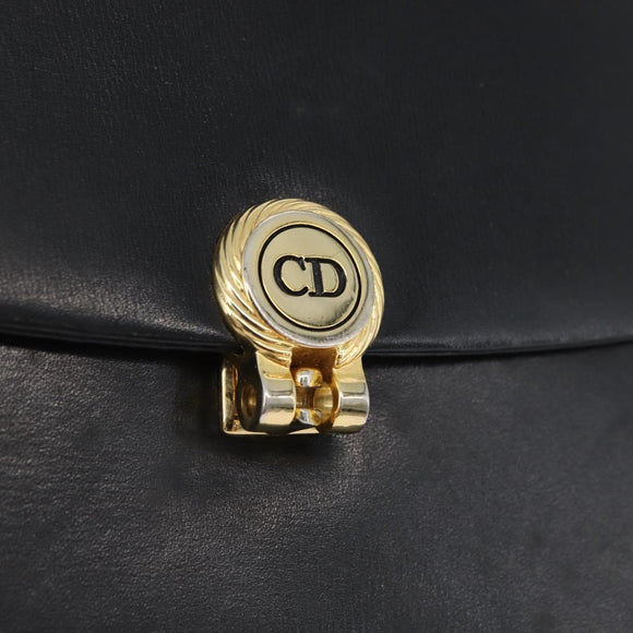 Christian Dior Ketten-Schultertasche Leder Schwarz Gold Auth ep13853