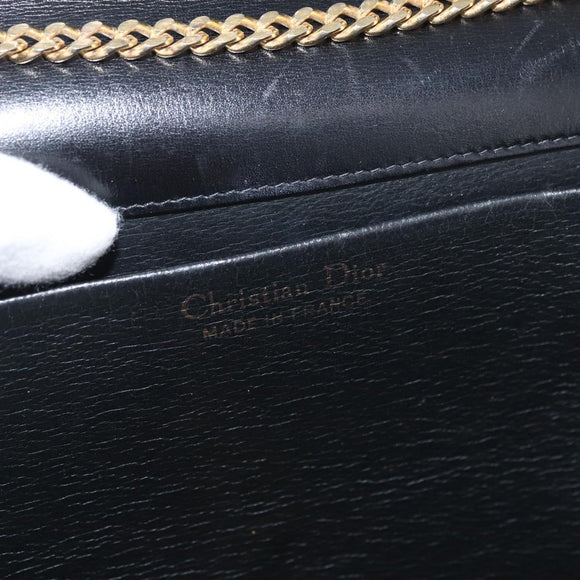 Christian Dior Ketten-Schultertasche Leder Schwarz Gold Auth ep13853