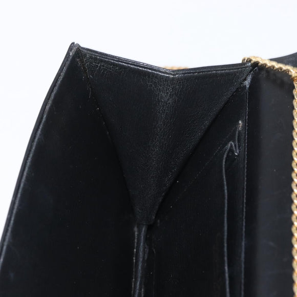 Christian Dior Ketten-Schultertasche Leder Schwarz Gold Auth ep13853