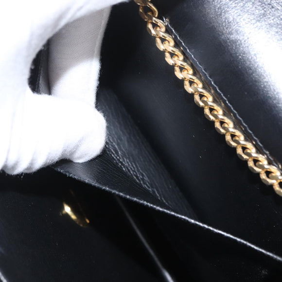Christian Dior Ketten-Schultertasche Leder Schwarz Gold Auth ep13853