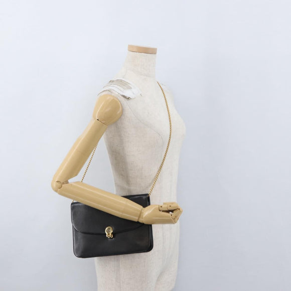 Christian Dior Ketten-Schultertasche Leder Schwarz Gold Auth ep13853