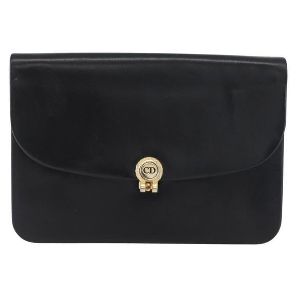 Christian Dior Ketten-Schultertasche Leder Schwarz Gold Auth ep13853