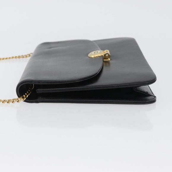 Christian Dior Ketten-Schultertasche Leder Schwarz Gold Auth ep13853