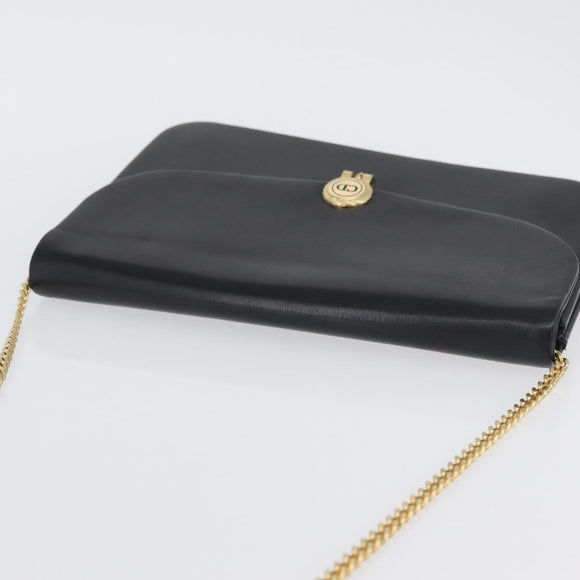 Christian Dior Ketten-Schultertasche Leder Schwarz Gold Auth ep13853