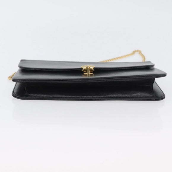 Christian Dior Ketten-Schultertasche Leder Schwarz Gold Auth ep13853