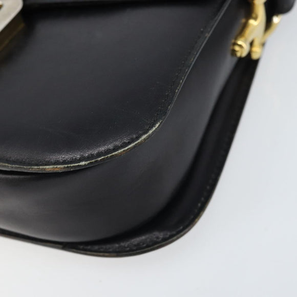 CELINE Horse Carriage Shoulder Bag Leather Black Gold Auth ep13857