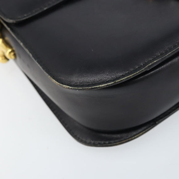 CELINE Horse Carriage Shoulder Bag Leather Black Gold Auth ep13857