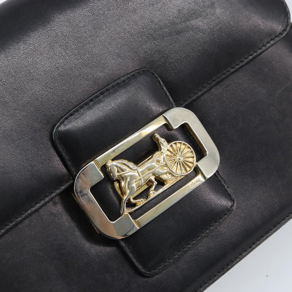 CELINE Horse Carriage Shoulder Bag Leather Black Gold Auth ep13857