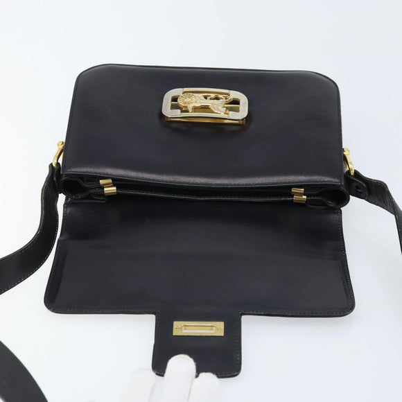CELINE Horse Carriage Shoulder Bag Leather Black Gold Auth ep13857