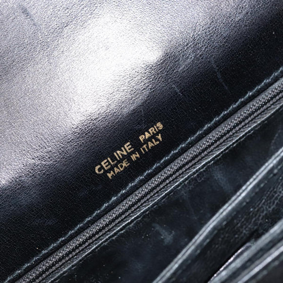 CELINE Horse Carriage Shoulder Bag Leather Black Gold Auth ep13857
